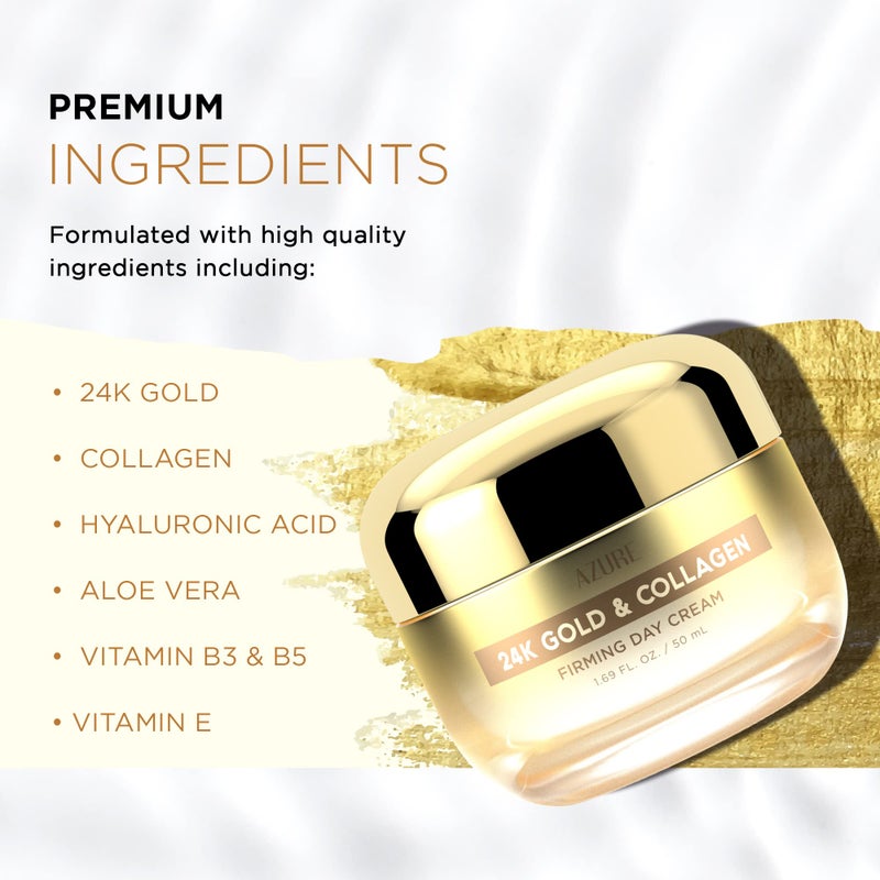 Azure Cosmetics Azure Dermatologist Tested 24K Gold & Collagen Face Moisturizer - K Beauty Anti-Aging Face Cream for Firming & Skin Tightening Face Cream - Korean Skincare - All Skin Type 1.69 fl oz - Image 2